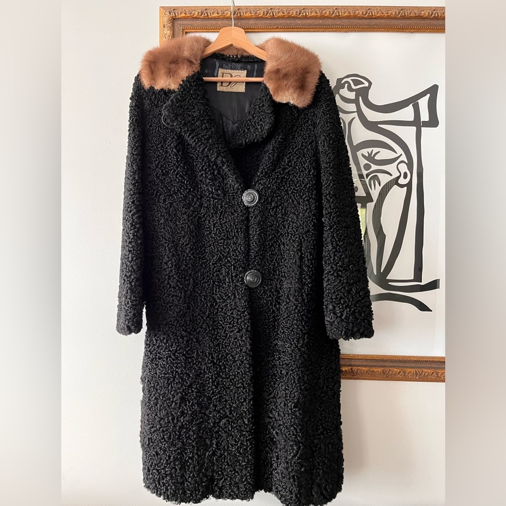 Vintage Astrakhan coat with fur collar